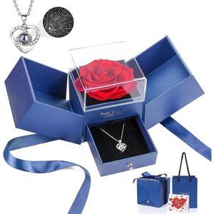 Preserved Rose Gifts for Mom Her Girlfriend Women with I Love You Necklace